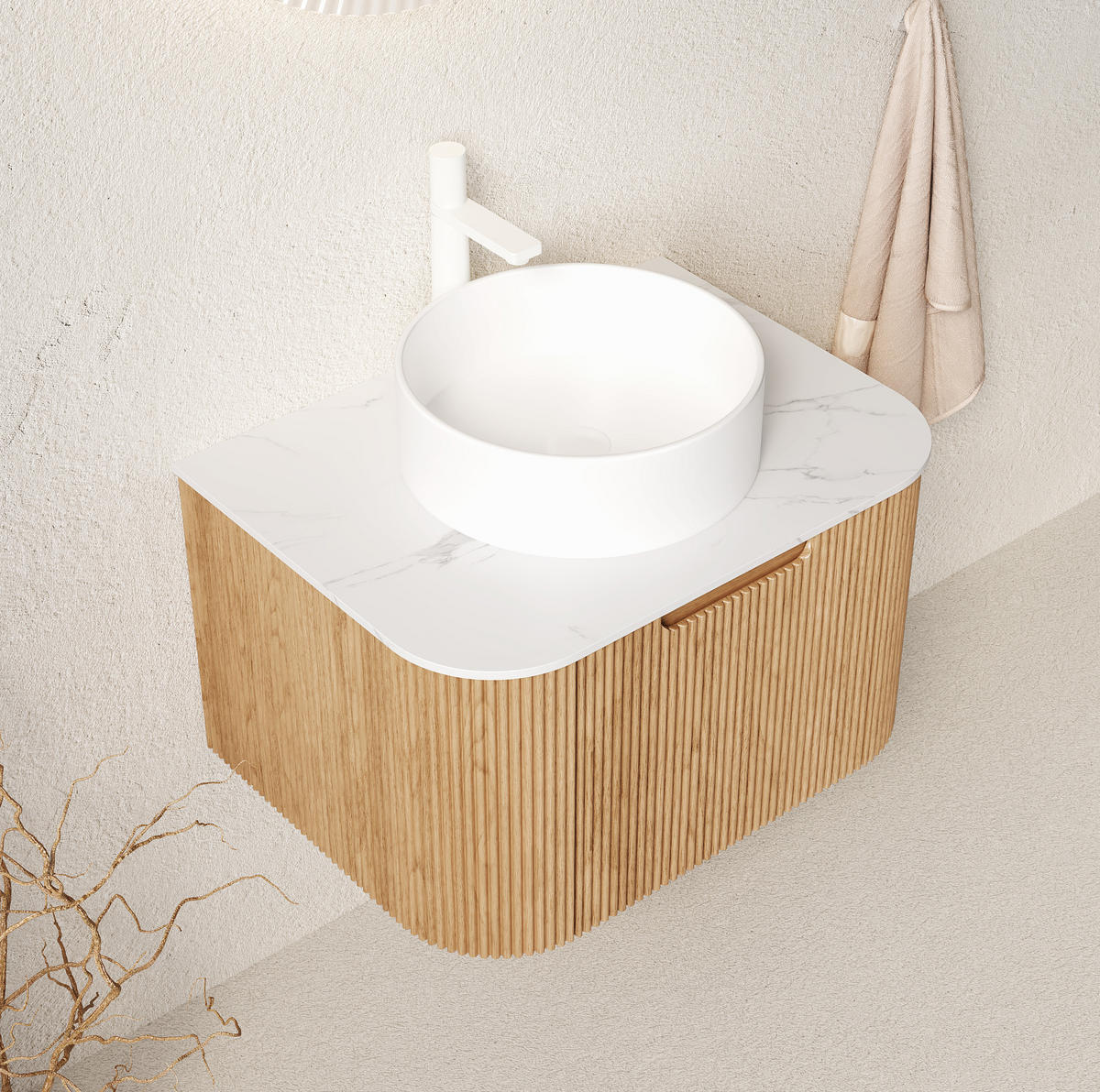 WASCHTISCHKOMBI mit Aufsatzbecken und Soft-Close in Naturholzoptik - Naturfarben, Keramik (61/49/48cm) - BEAOK