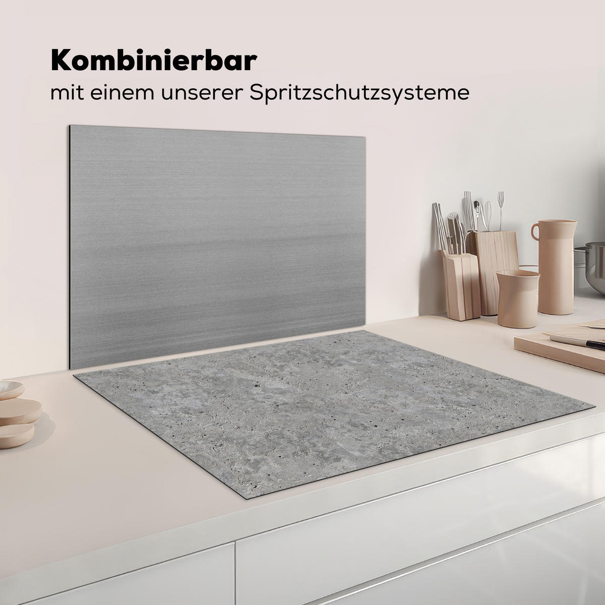 HERDABDECKPLATTE Beton - Schiefer - Grau - Struktur aus Beton Induktionsmatte 77x59 cm - Hellgrau, Kunststoff (77/59/0.2cm) - MuchoWow
