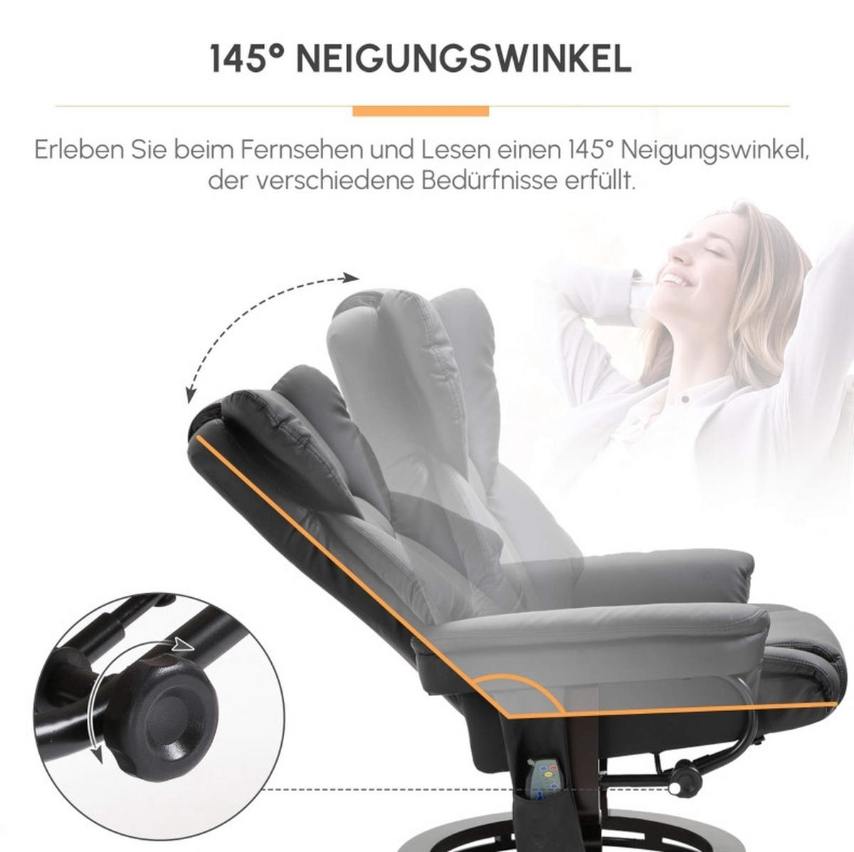 RELAXSESSEL 79/82/101 cm in Schwarz mit Massagefunktion und Hocker - Schwarz, Kunststoff (82/101/79cm) - Flora Grace