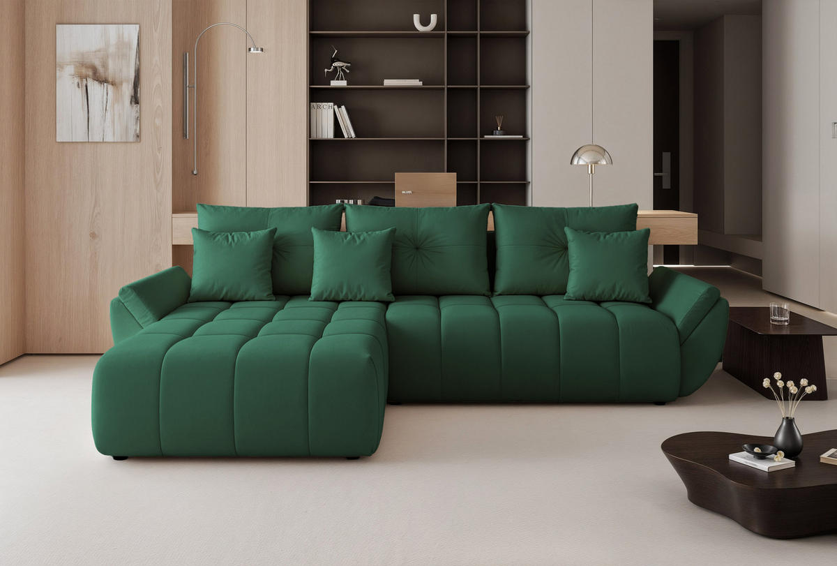 ECKSOFA ARO mit Schlaffunktion und Bettkasten Grün - Grün, Holzwerkstoff/Kunststoff (280/190cm) - Idohome