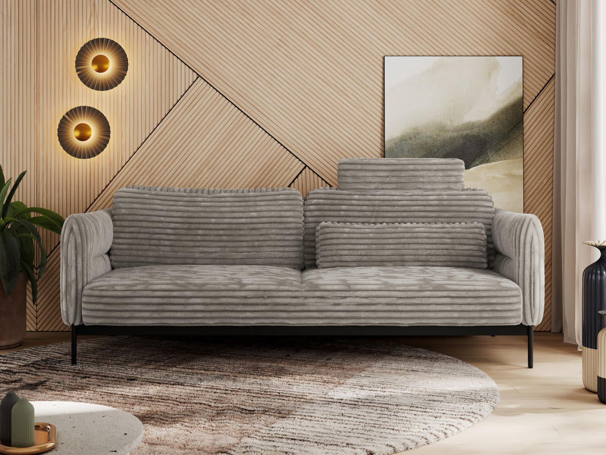 SOFA SALENTO Hellbraun Cord - Hellbraun/Schwarz, Textil/Metall (221/82/101cm) - MKS