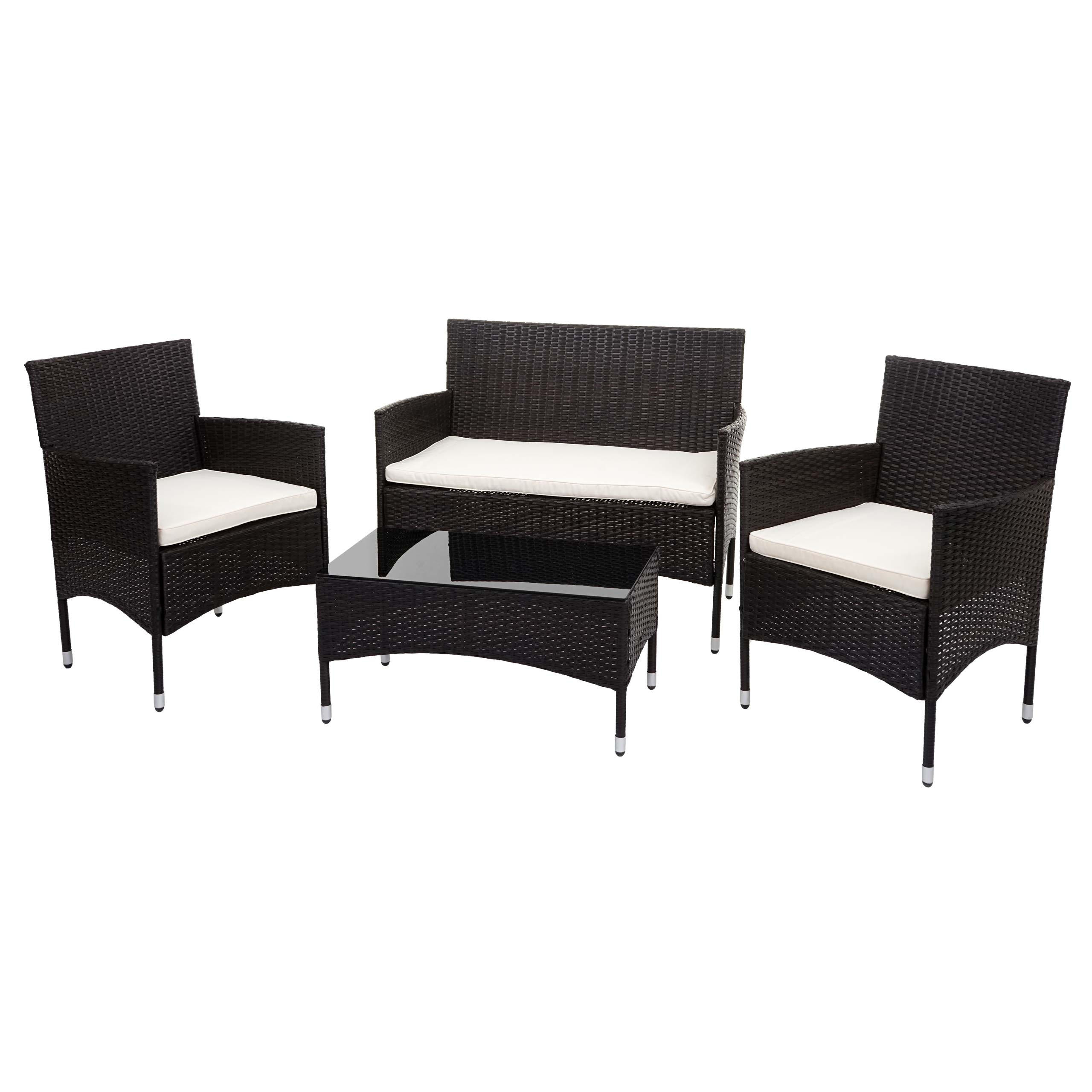 POLY-RATTAN GARNITUR Braun, Cremeweiß - Braun/Weiß, Kunststoff - MCW