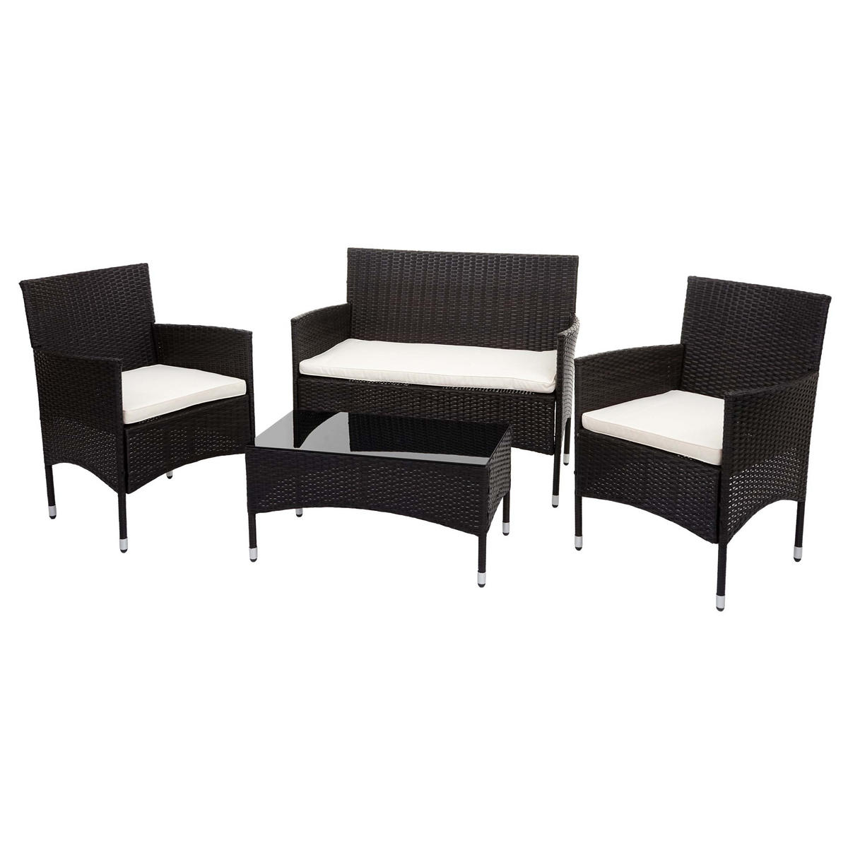 POLY-RATTAN GARNITUR Braun, Cremeweiß - Braun/Weiß, Kunststoff - MCW