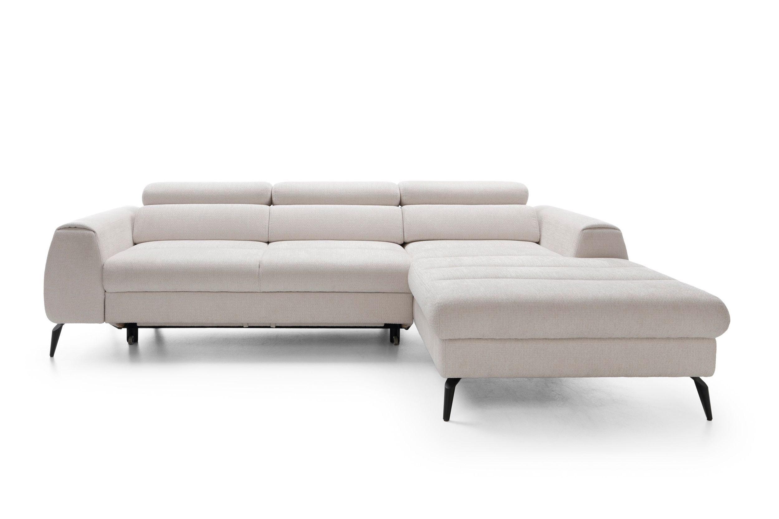 ECKSOFA NOTE Creme Chenille mit Schlaffunktion - Creme, Holz (270/184cm) - MASSENO