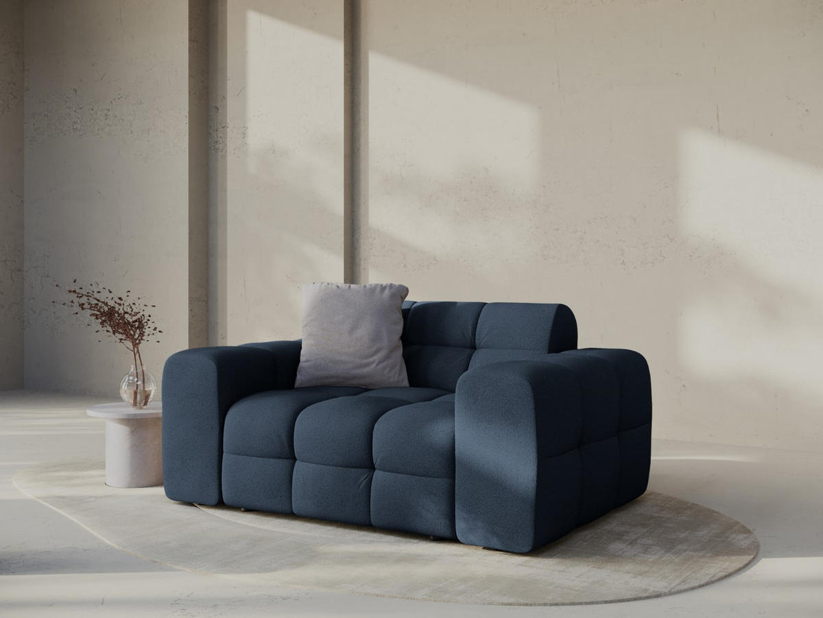 SOFA Kendal aus strukturiertem Stoff marineblau 2 Sitzplätze - Blau, Textil (156/79/103cm) - Micadoni