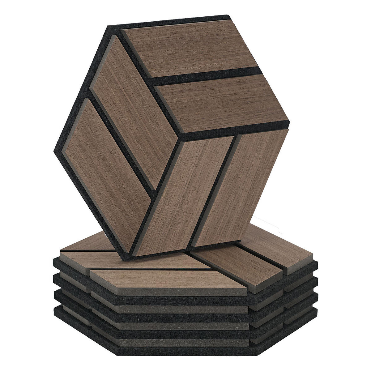 AKUSTIKPANEEL Hexagon Braun 5 Stück - Braun, Holz (30/26/2cm) - Homestyle4u