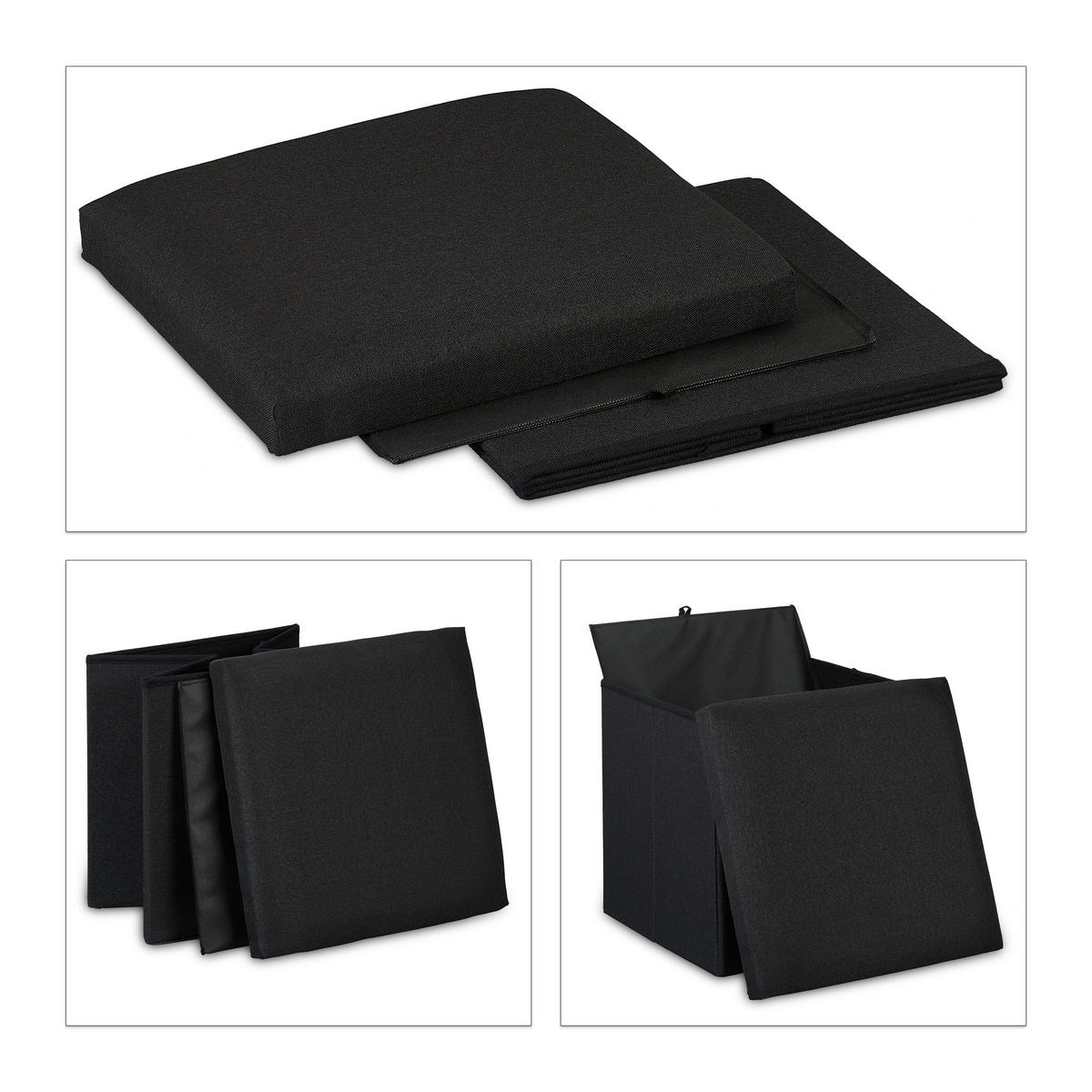 SITZHOCKER - Schwarz, Holzwerkstoff/Textil (37.5/37/37.5cm) - Relaxdays