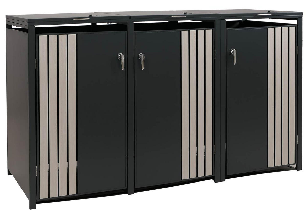3ER-MÜLLTONNENVERKLEIDUNG Anthrazit, Hellbraun - Hellbraun/Anthrazit, Metall (200/122/84cm) - MCW