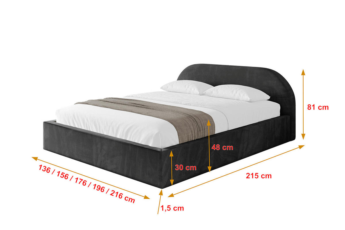 POLSTERBETT mit Bettkasten und Lattenrost, Bett mit Matratze H3/H4 - TIVON-V1 120x200 Schwarz - Schwarz, Holzwerkstoff/Textil (120/200cm) - ALTDECOR