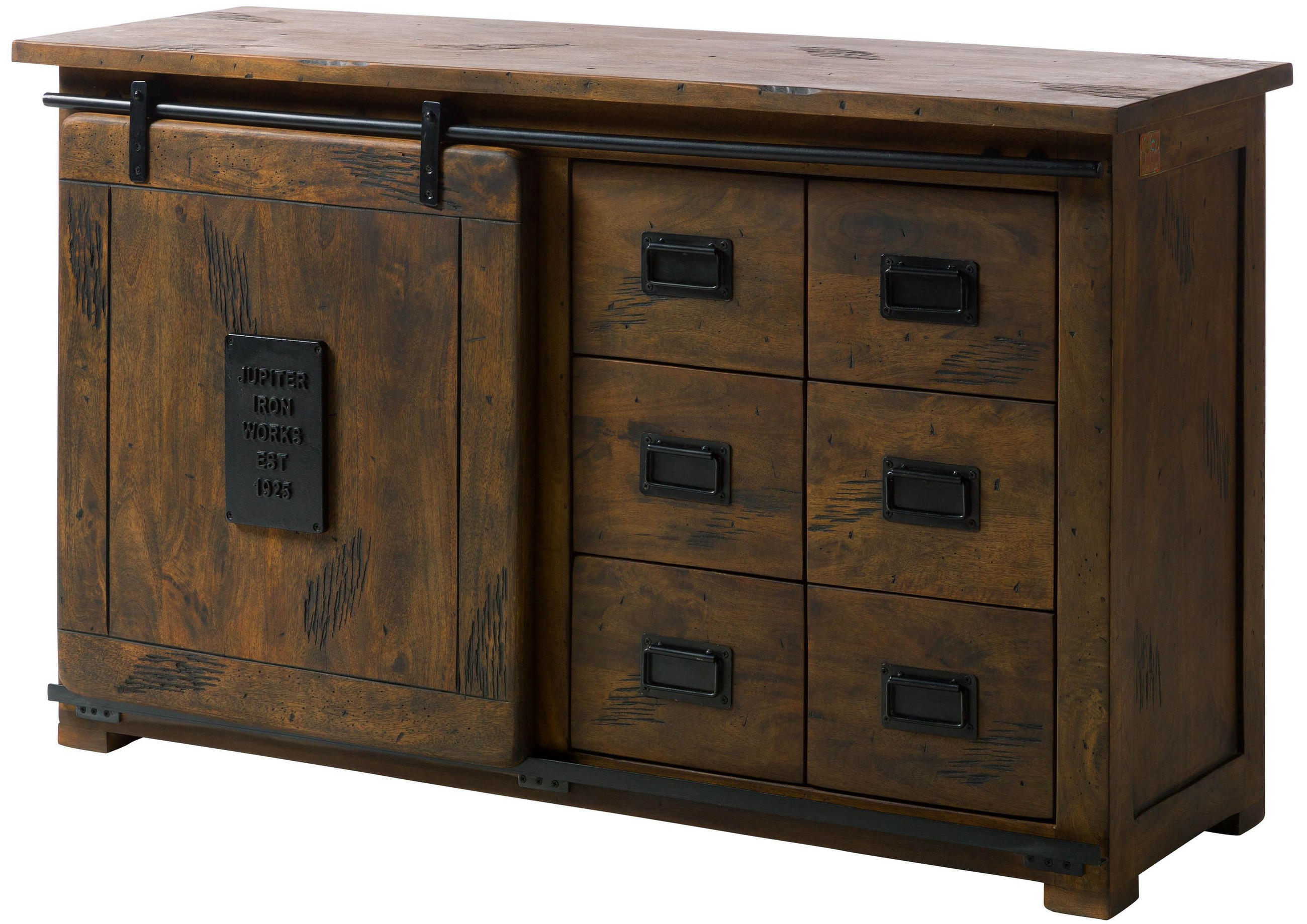 SIDEBOARD Mango 140x45x85 braun lackiert RAILWAY #421 - Braun, Holz (140/85/45cm) - Massivmoebel24