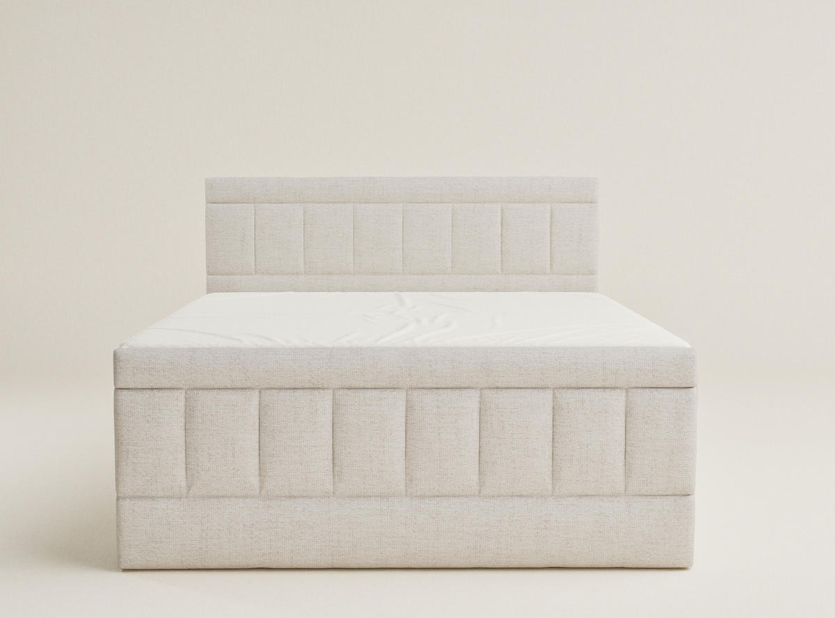 BOXSPRINGBETT Caya 140/200 cm, in Beige, Bettkasten, Matratze, Topper - Beige/Schwarz, Holz/Holzwerkstoff (140/200cm) - Maison de Reve