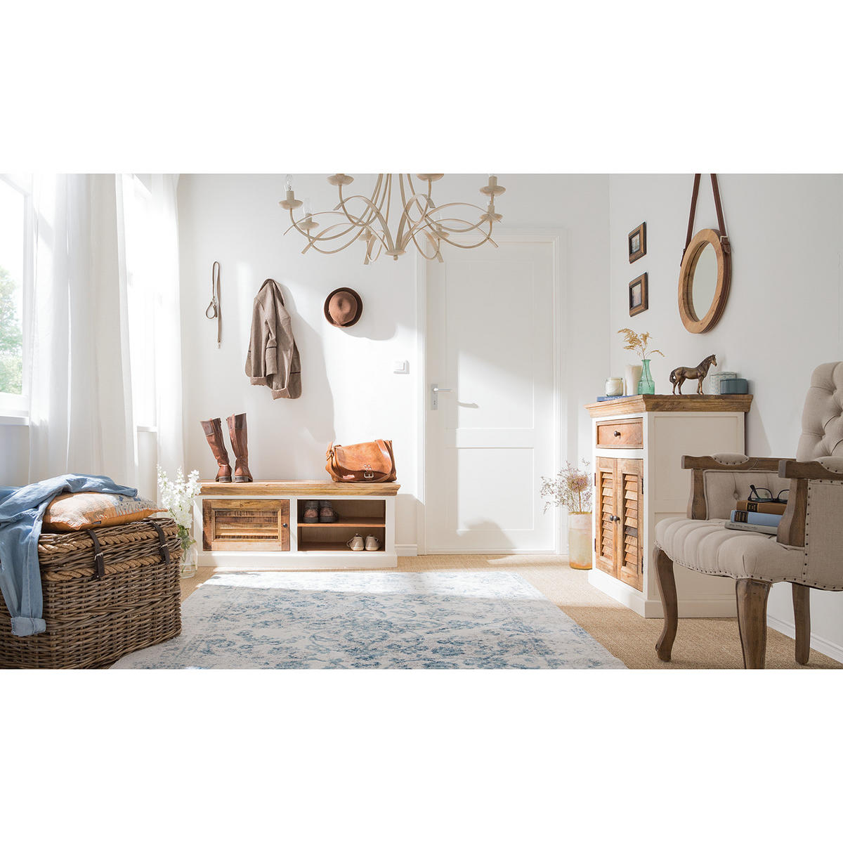 SCHUHKOMMODE - Mango massiv - Braun/Weiß, Holz (80/90/45cm) - home24