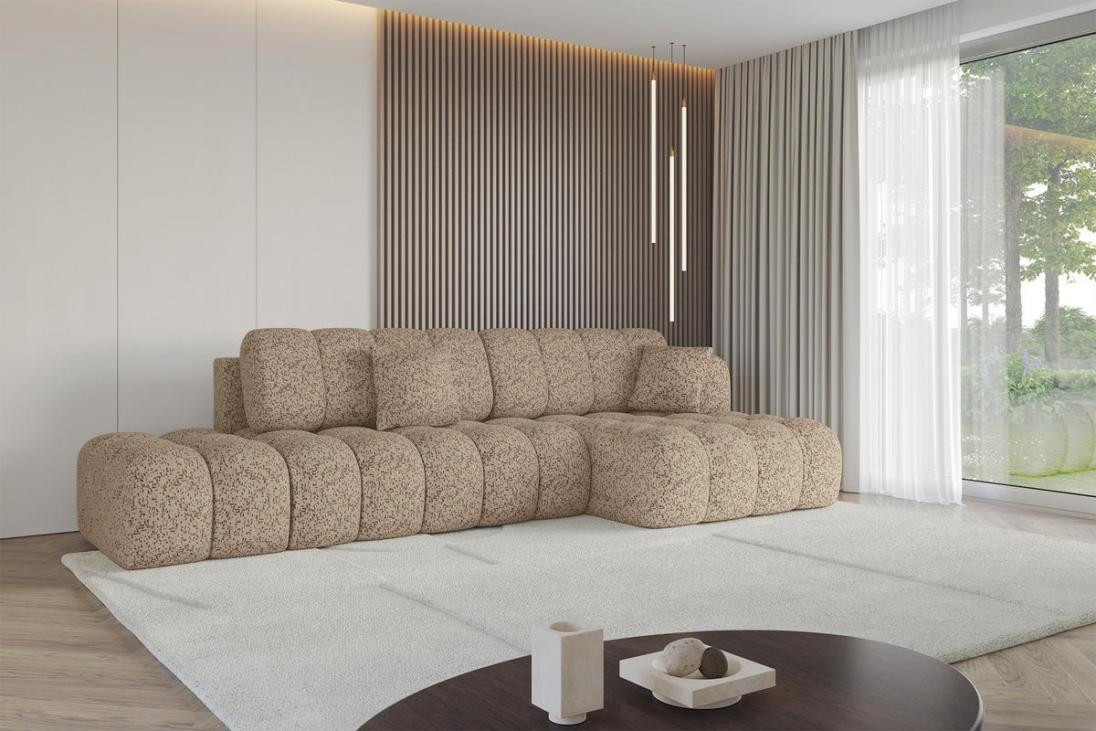 ECKSOFA mit Schlaffunktion Ottomane RECHTS OLEA-L2 321x164x75 Braun Tissu - Alteiche/Schwarz, Holzwerkstoff/Kunststoff (164/321cm) - ALTDECOR