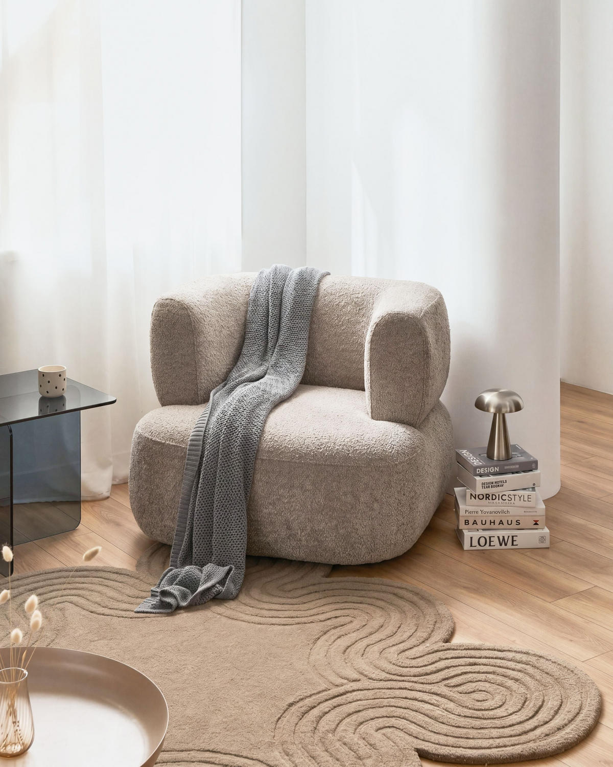 SESSEL Chenillegewebe Taupe Lohja - Taupe, Textil (92/73/88cm) - Beliani
