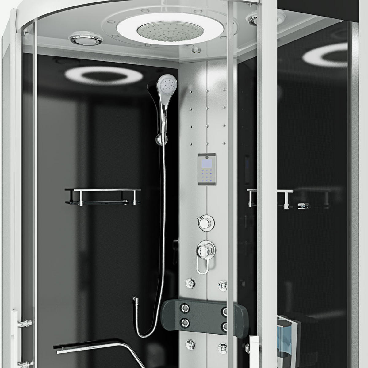 DAMPFDUSCHE Duschkabine D58-23T2-EC sw 100x100 - Schwarz, Glas/Kunststoff (100/100/215cm) - AcquaVapore by Sandra Jentho