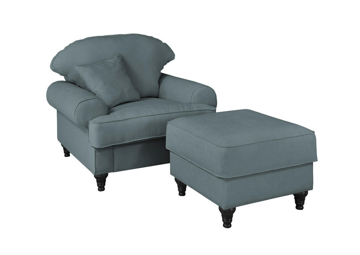 SESSEL-SET grau Landhaus, Loungesessel inklusive Hocker - Braun/Grau, Holz/Textil (175/95/110cm) - Furn.Design