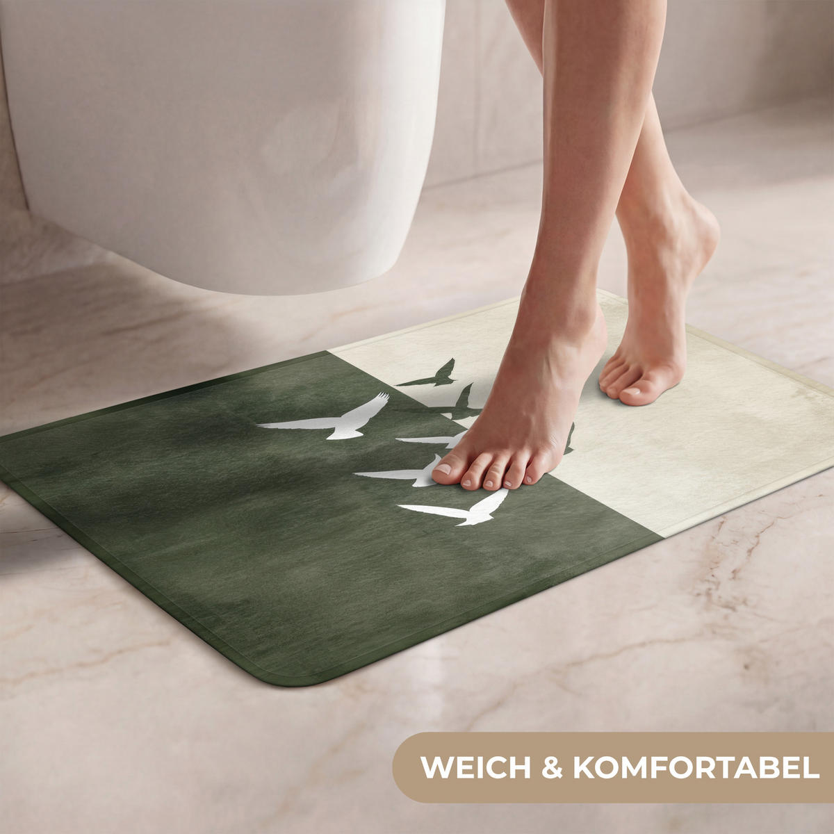 WC PŘEDLOŽKA Japandi - Pták - Zelený 60x40 cm - olivově zelená, textil/plast (60/1cm) - OnlyWow