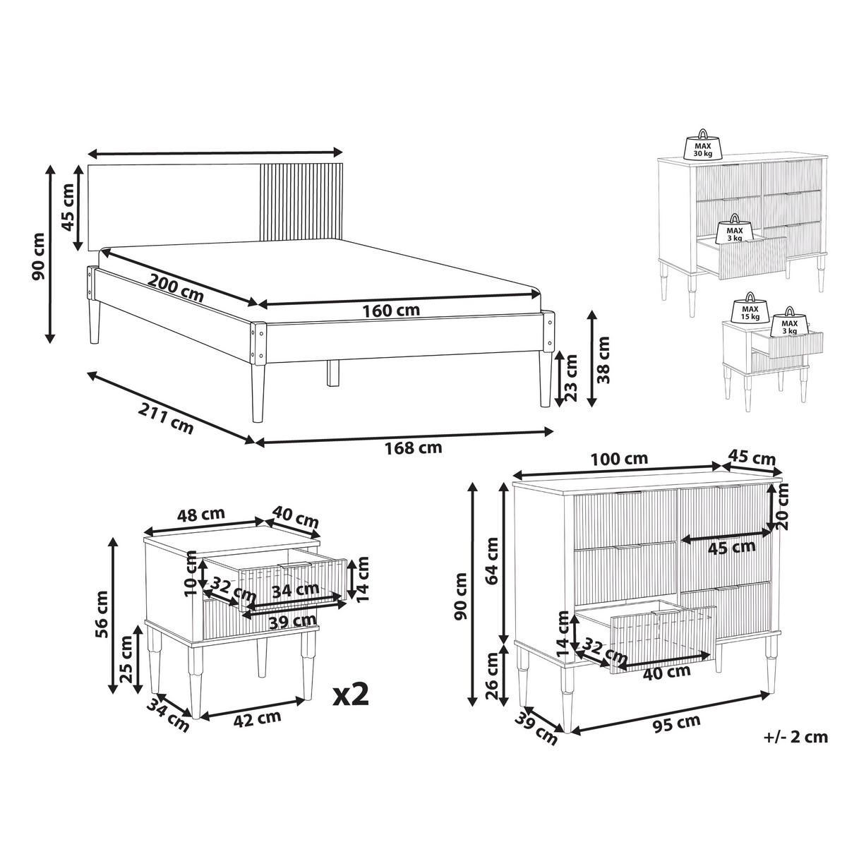 SPALNI KOMPLET borov les 160/200 cm svetlo rjava Flavignac - svetlo rjava/rjava, les (160/200cm) - Beliani