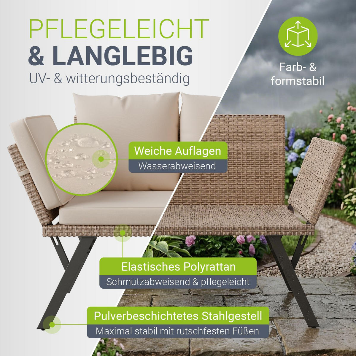 GARTENBANK Calvia klappbar creme/sand - Creme, Kunststoff/Metall - Juskys