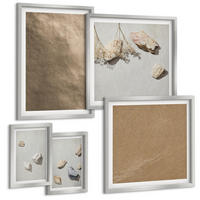 BILDER SET 5er Set - 50x50 cm & 20x30 cm & 40x60 cm Silberner Rahmen - Strandsteine natürliche Strukturen - Silberfarben, Kunststoff (40/60cm) - TULUP