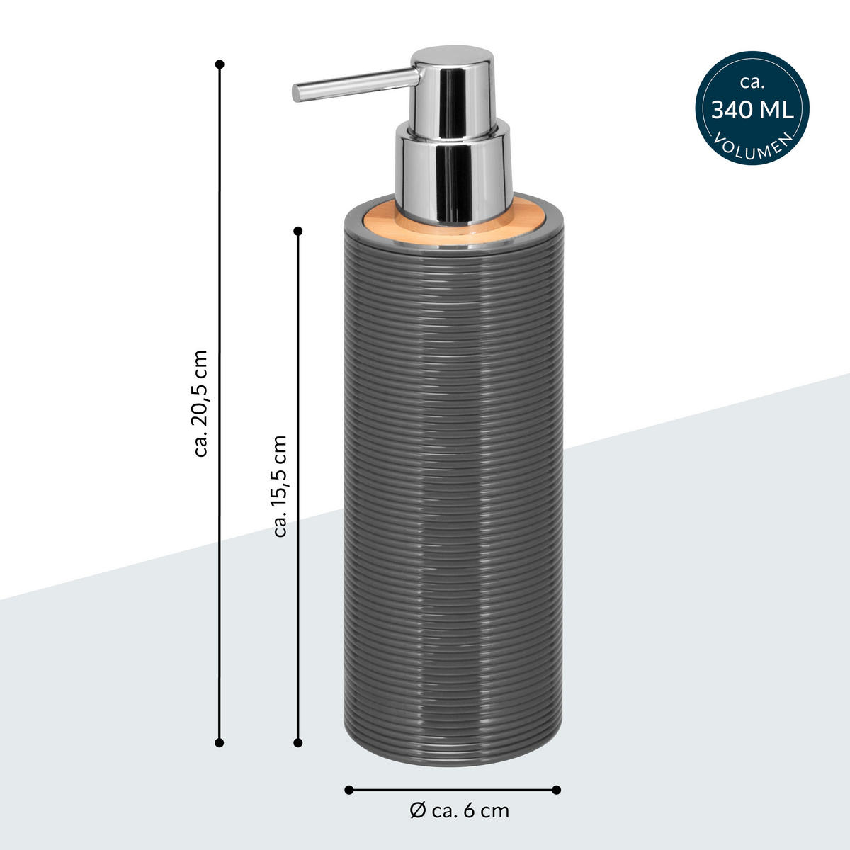 SEIFENSPENDER 340 ml, grau - Grau, Kunststoff (6/20.5/6cm) - bremermann
