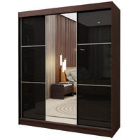 SCHWEBETÜRENSCHRANK VITALE 180/216/61 cm 3-türig mit Spiegel Wengefarben - Wengefarben/Schwarz, Holzwerkstoff (180/216/61cm) - MASSENO