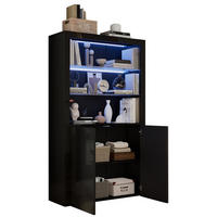 VITRINE 100/35/170 cm Schwarz aus MDF, Glas und Spanplatte mit LED - Schwarz, Holzwerkstoff (100/170/35cm) - OKWISH