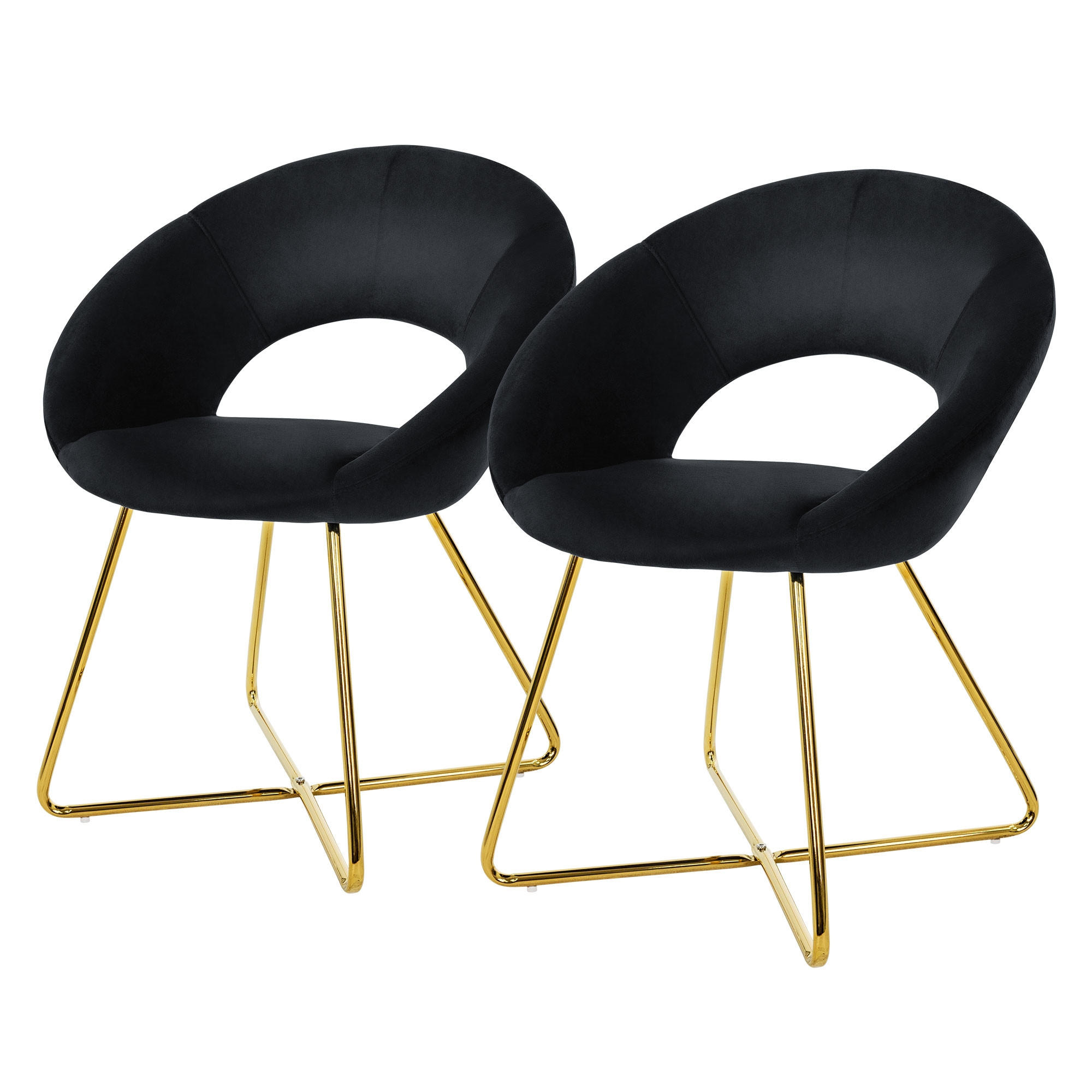 STUHL Samt schwarz 2er Set - Schwarz, Metall (53/77/64cm) - ML-DESIGN