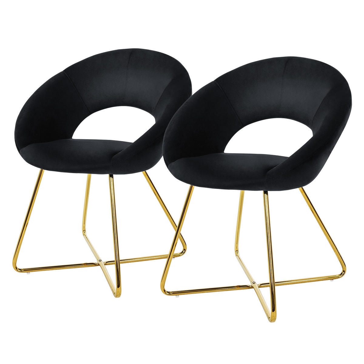 STUHL Samt schwarz 2er Set - Schwarz, Metall (53/77/64cm) - ML-DESIGN