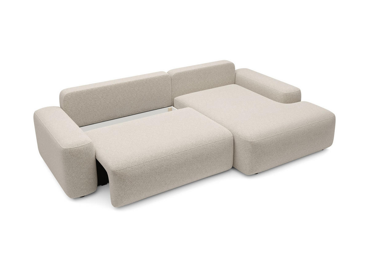 ECKSOFA RUOTA Creme Boucle-Stoff mit Schlaffunktion - Creme, Holz (264/162cm) - MASSENO