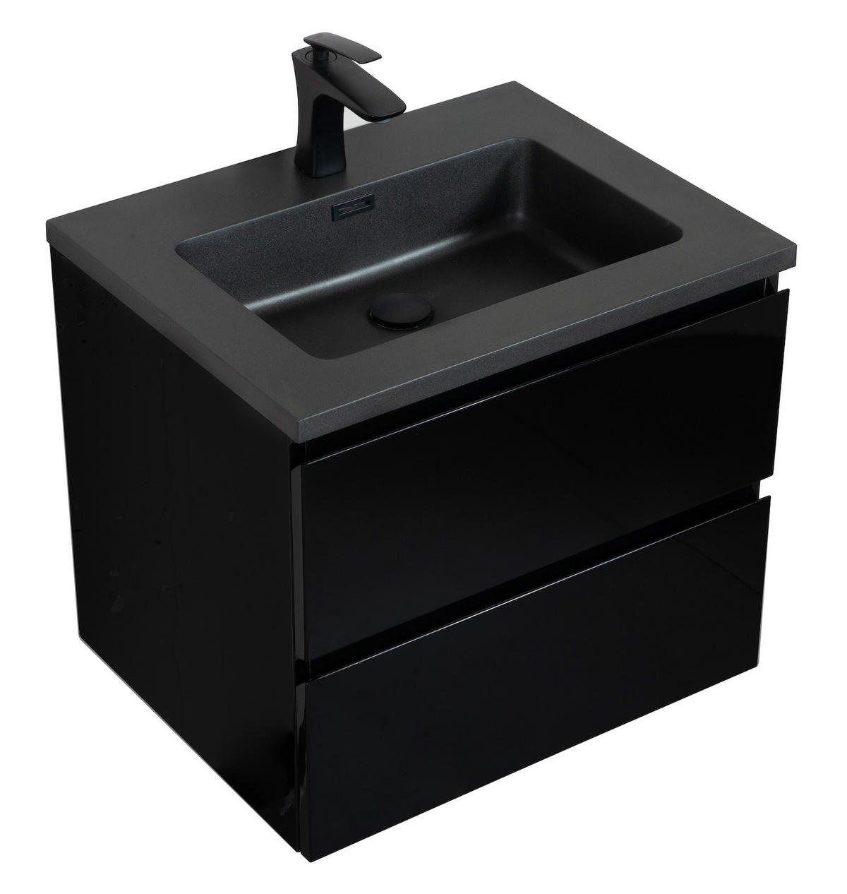 WASCHTISCHKOMBI Angela 2 Teile - Schwarz Matt Mit Schwarzem Waschbecken - 60 x 48 x 52 cm - Schwarz, Holz (60/52/48cm) - Badplaats