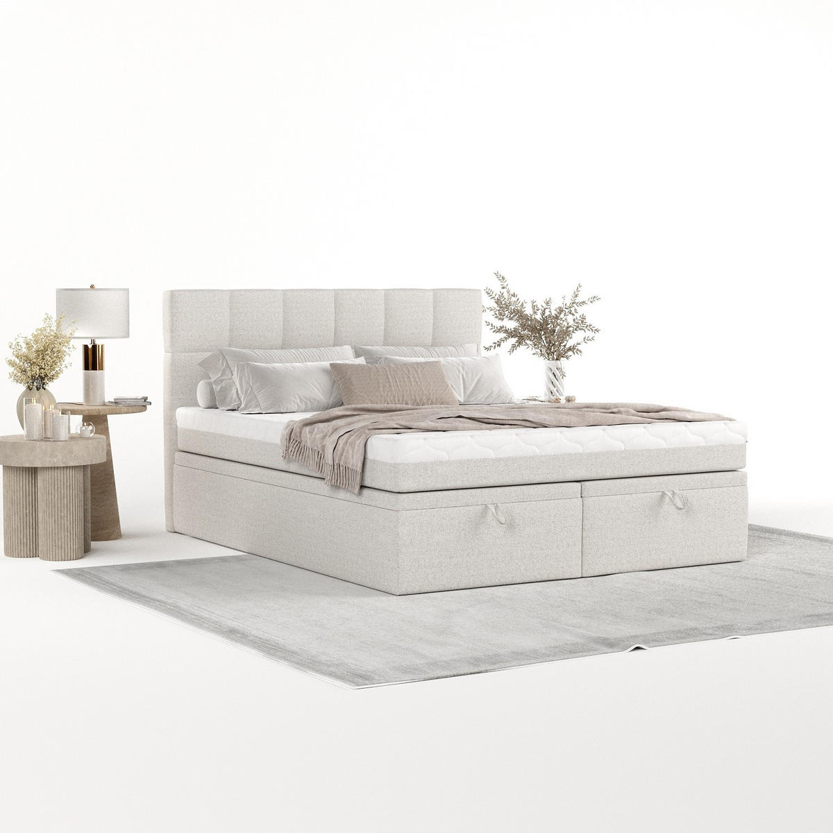 BOXBETT Elano 160/200 cm Hellbeige im Riva Stoff - Sandfarben/Schwarz, Holz/Holzwerkstoff (160/200cm) - AltaBeds