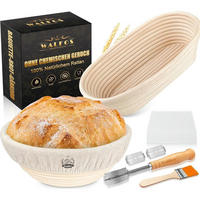 GÄRKÖRB Set 2-teilig Rattan 23cm Rund & 25cm Oval inkl. Zubehör - Creme, Naturmaterialien (25/8/8cm)