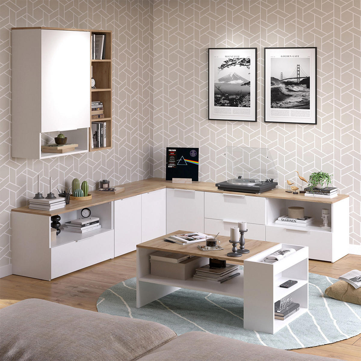 KOMMODE Wido Weiß/Sonoma 60 x 50 cm mit klappe - Weiß, Holzwerkstoff (60/50/40cm) - Vicco