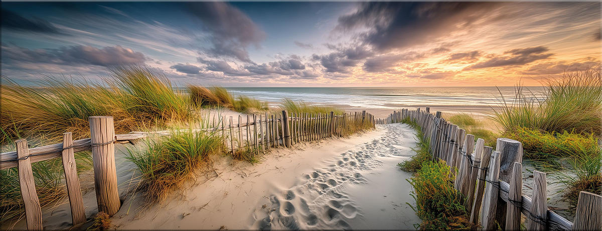 GLASBILD 80x30 cm Sonnenuntergand am Strand - Gelb, Glas (80/30cm) - artissimo