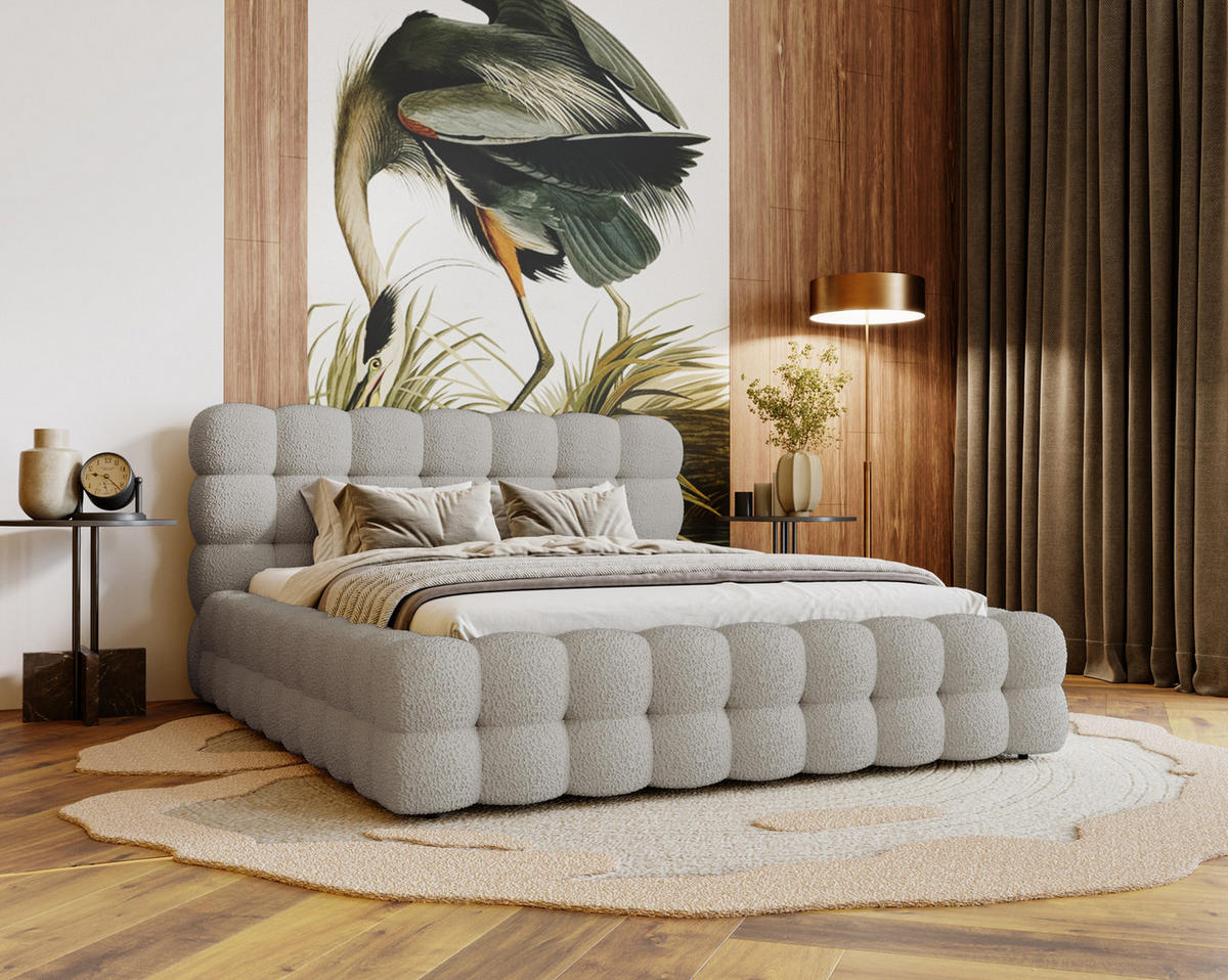 POLSTERBETT 140x200 cm Parlas Bis, Bettkasten, Lattenrost, Boucle, Hellgrau - Hellgrau, Holz/Textil (140/200cm) - Emporius