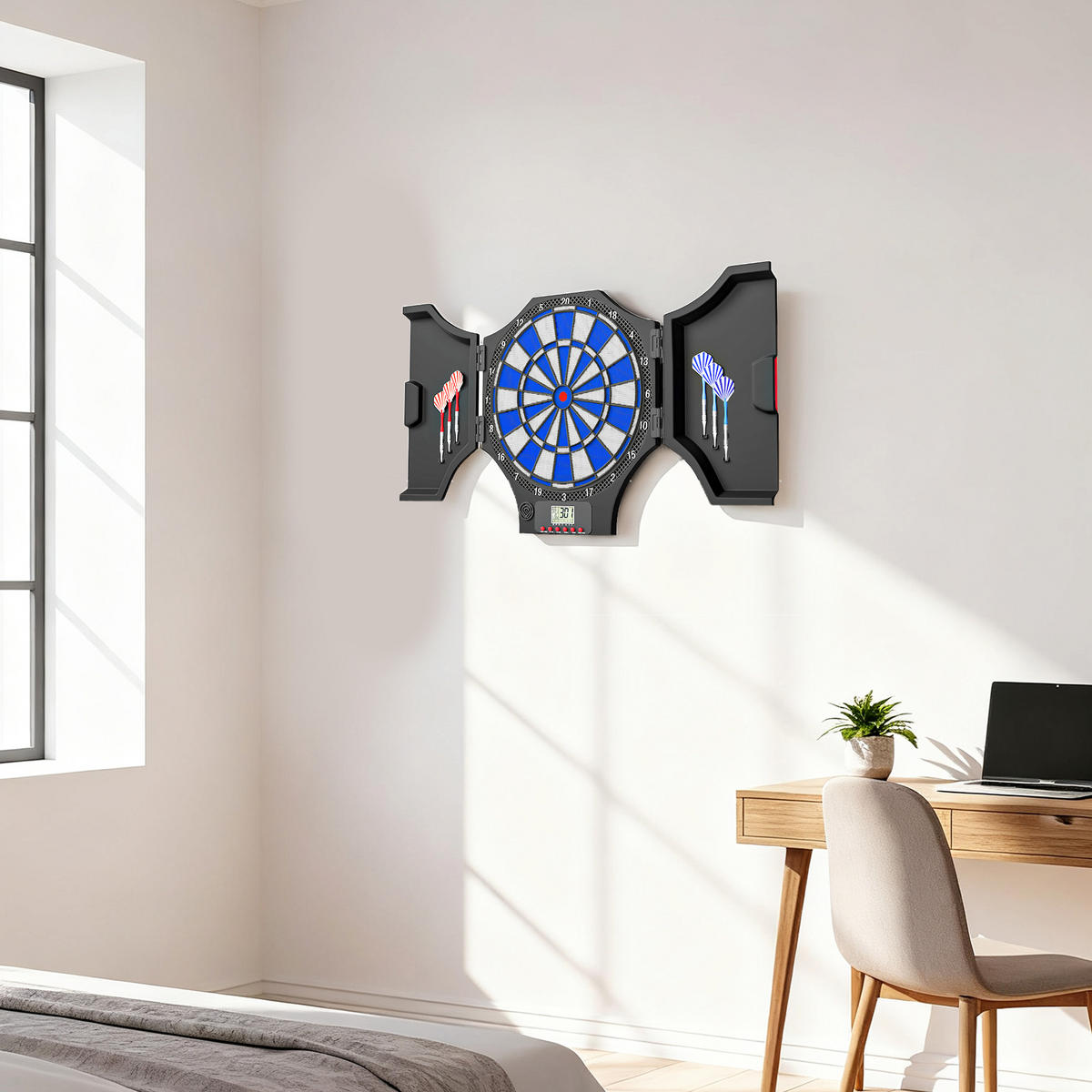 DARTSCHEIBE DE-18828 31 Spiele, 2 Klapptüren Schwarz - Blau, Kunststoff (45/4/83cm) - ComfortXL