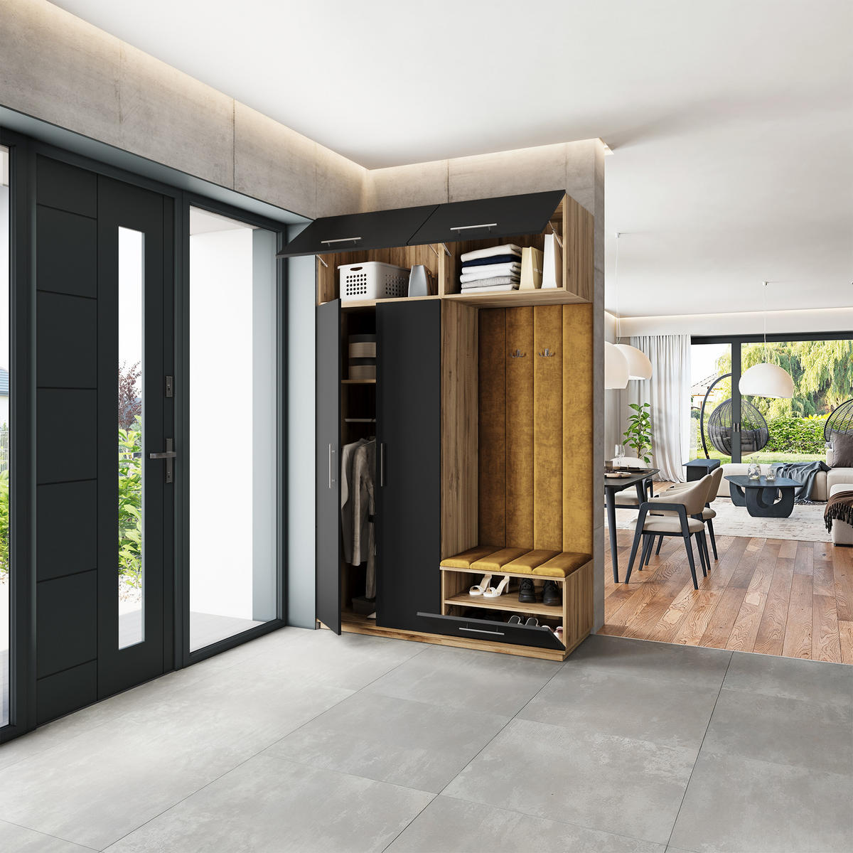 GARDEROBENSCHRANK REMA 150/240/60 cm Modern Garderobe-Set Eiche Wotan - Gelb/Eiche Wotan, Holzwerkstoff (150/240/60cm) - MASSENO