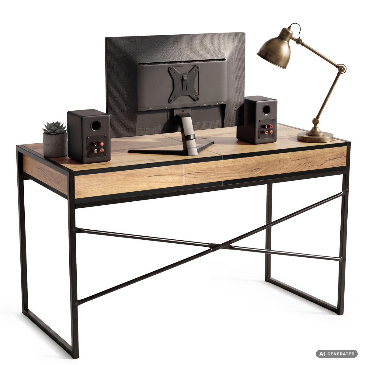 SCHREIBTISCH ELOSNIS 123 cm Craft Eiche - Eichefarben/Schwarz, Holzwerkstoff (123/48/80.5cm) - Akord