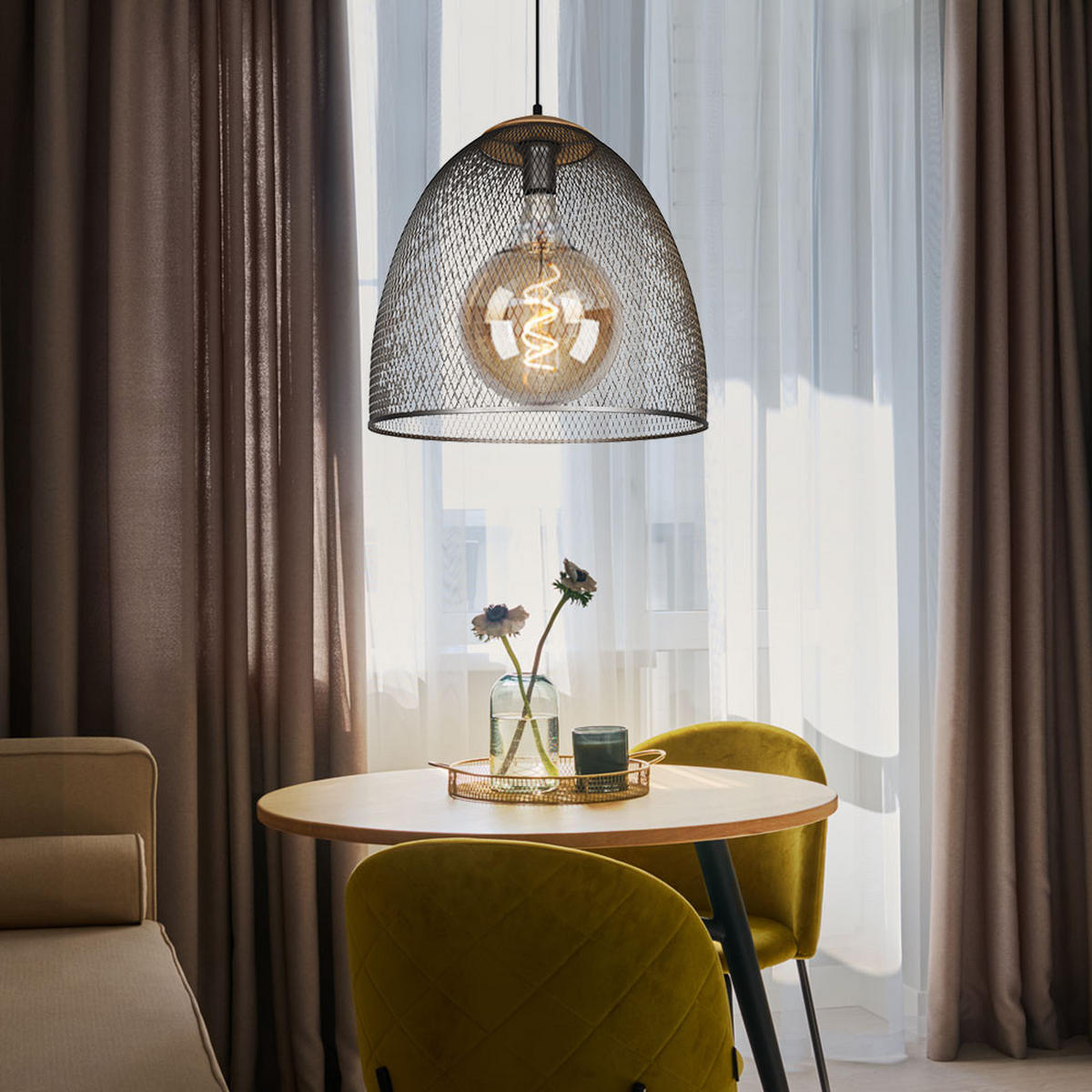 PENDELLEUCHTE Metall Schwarz matt - Schwarz, Holz (40/40/150cm)