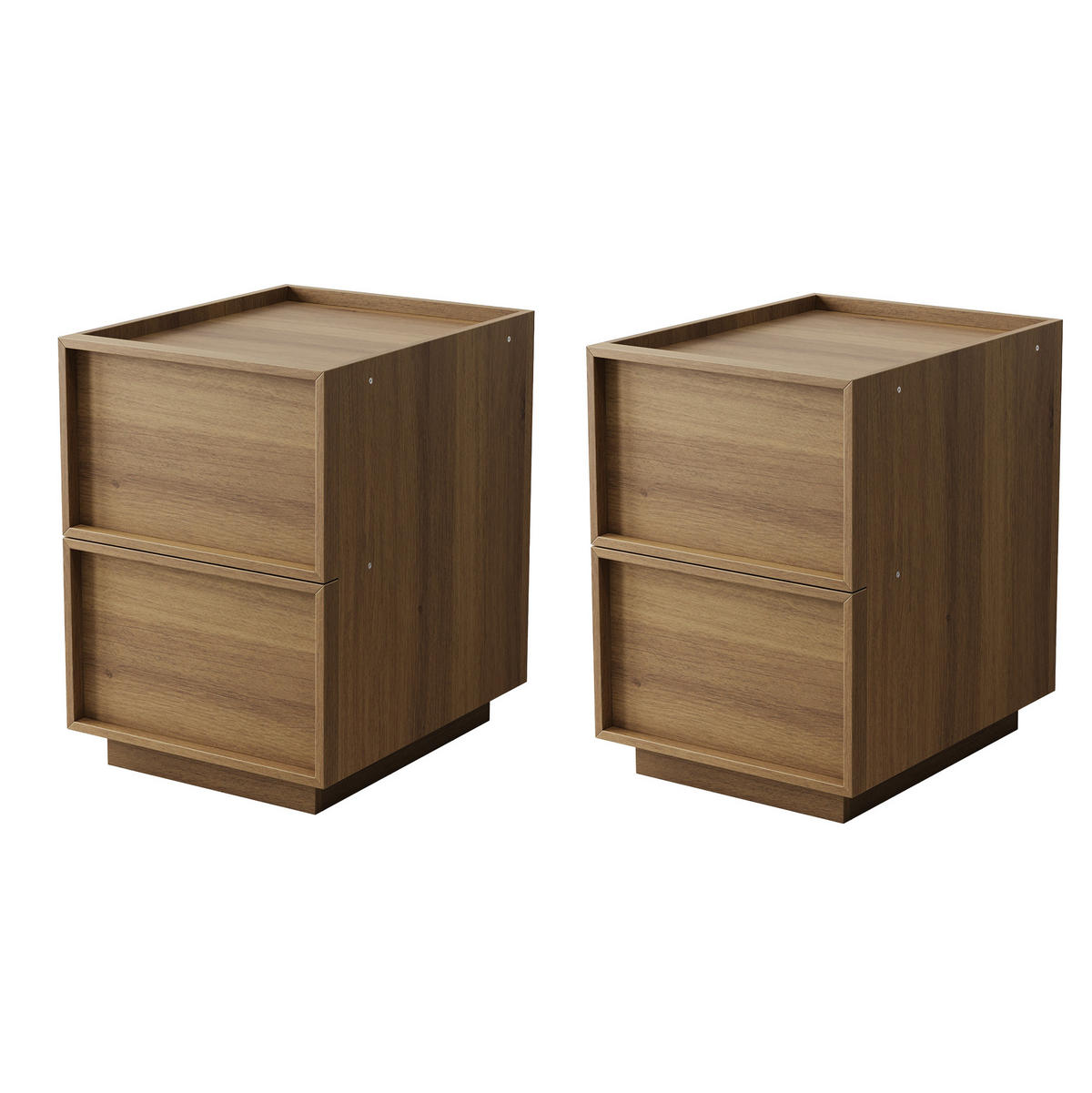 NACHTTISCH aus MDF und Holzwerkstoff 38x48x50 cm Eichefarben mit 2 Schubladen und griffloser Front - Nussbaumfarben, Holzwerkstoff (38/54/45cm) - Modfu