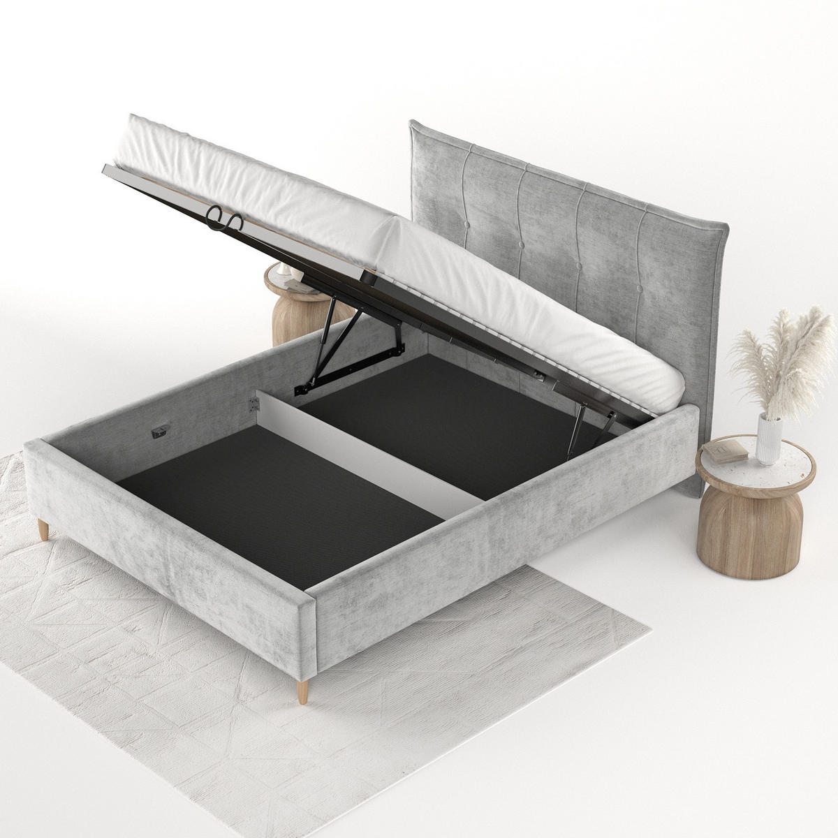 POLSTERBETT Plaza 180/200 cm Hellgrau im Lotta Stoff - Hellgrau/Naturfarben, Holz/Holzwerkstoff (180/200cm) - AltaBeds