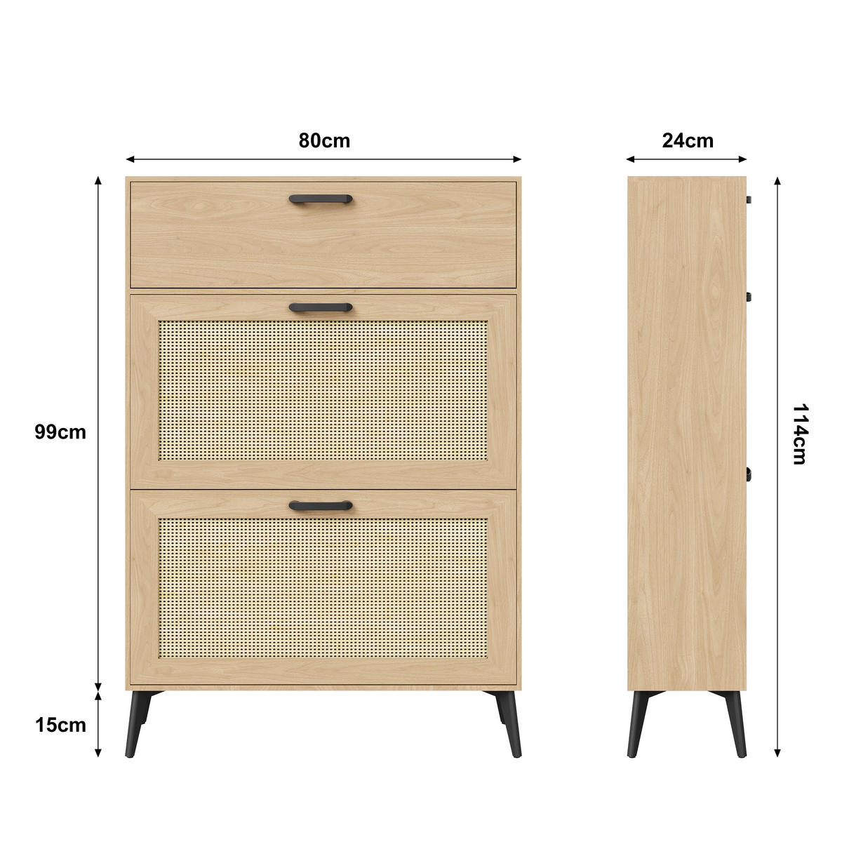 SCHUHSCHRANK Rattan Holz 80x23x114 cm Stauraum - Naturfarben, Holz (24/114/80cm) - LEBENLANG