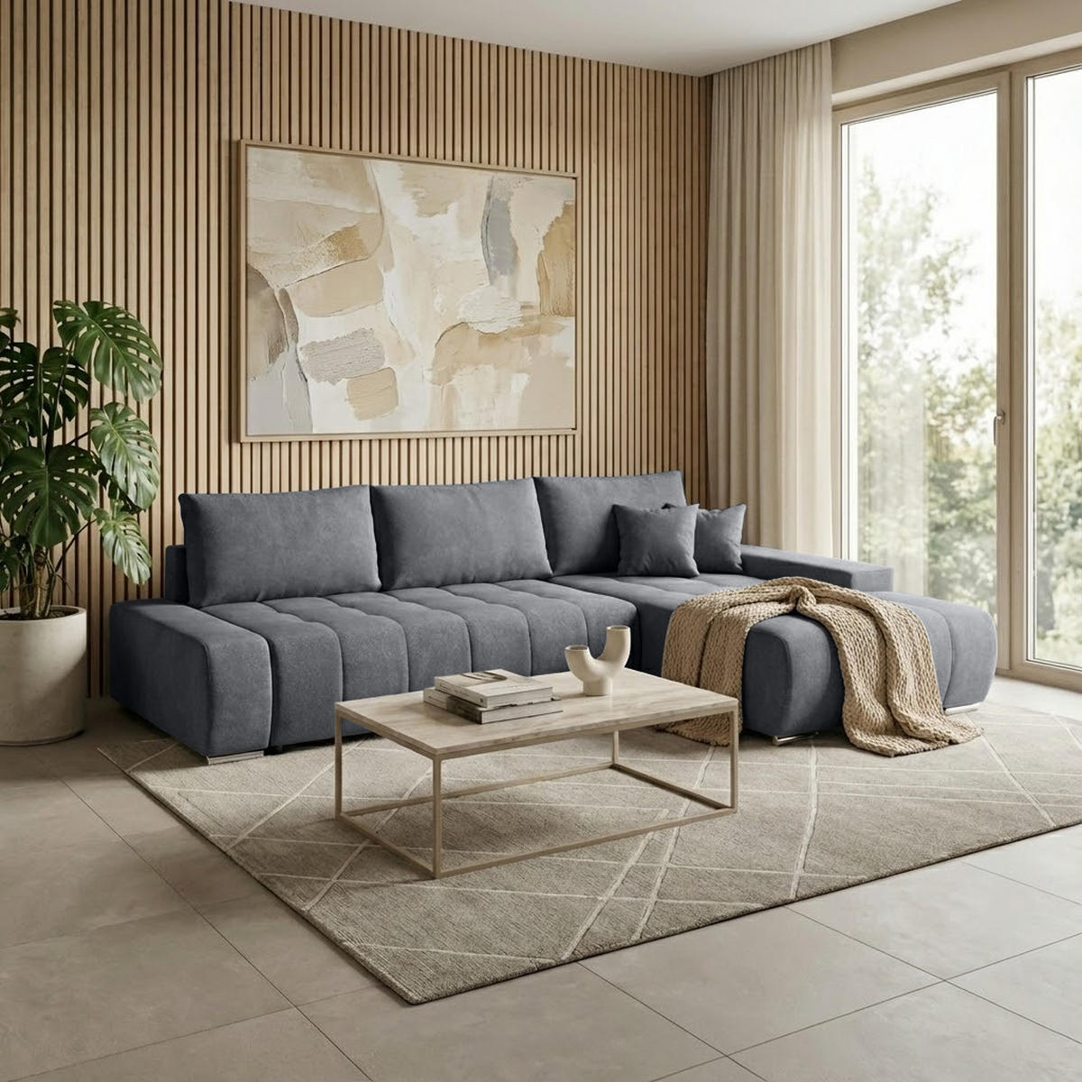 ECKSCHLAFSOFA Draco L Dunkelgrau - Dunkelgrau/Silberfarben, Textil/Metall (267/186cm) - Beautysofa