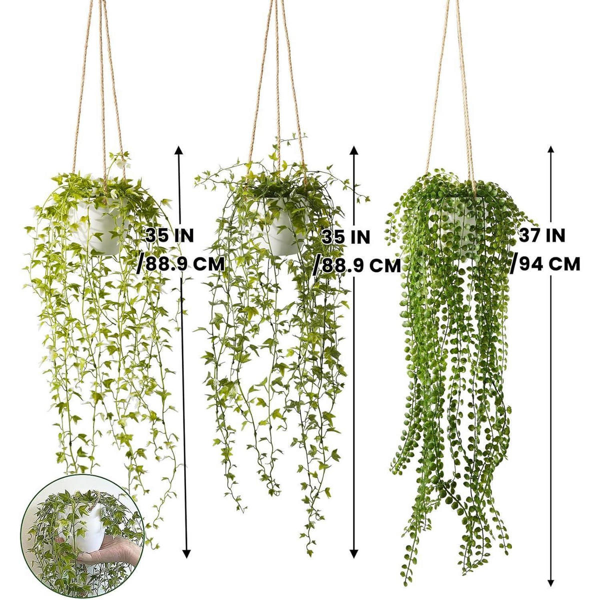 HÄNGEPFLANZE 3 Stück Set 94 cm - Grün, Kunststoff (14cm)