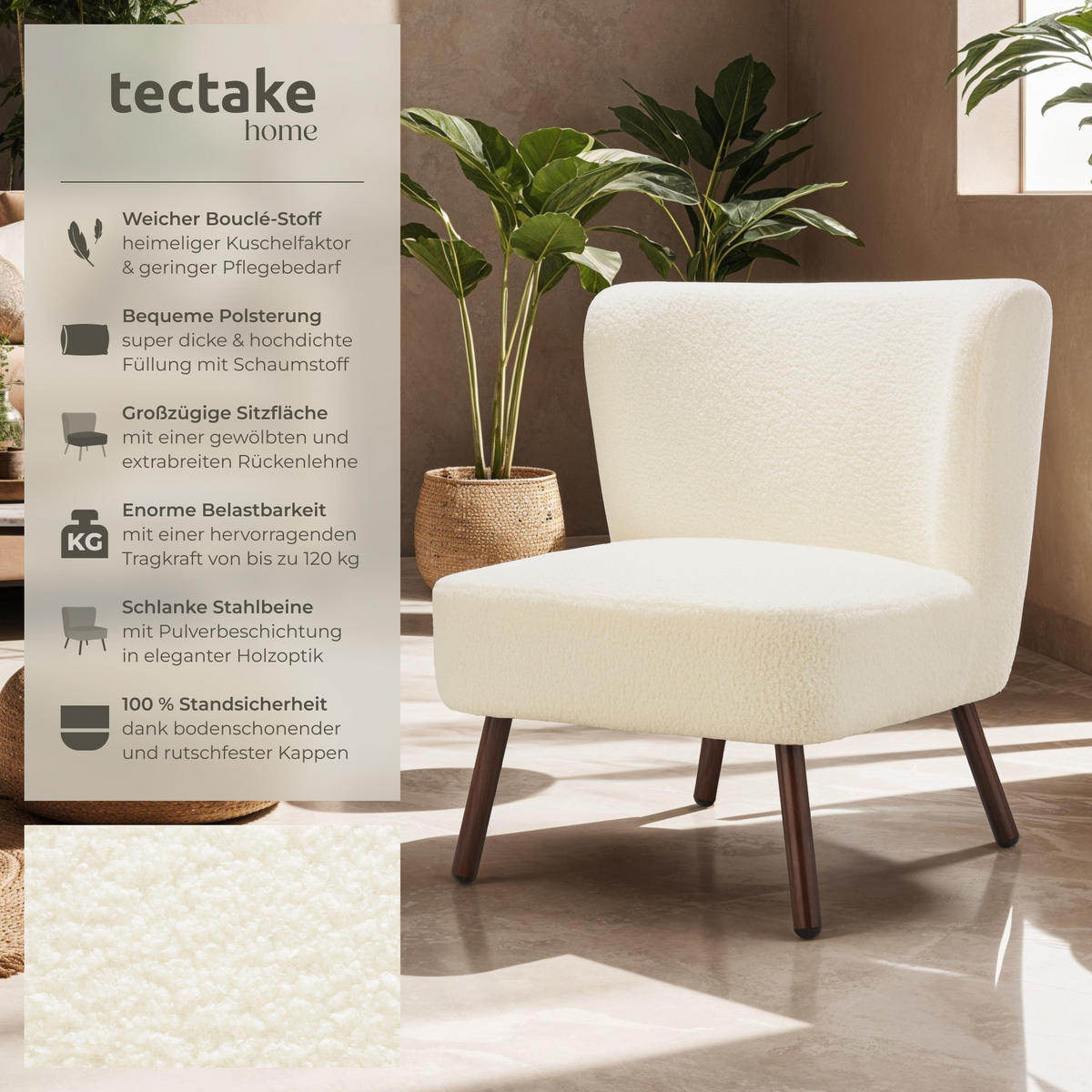 COCKTAILSESSEL Teddy Robina,62 x 73 x 74,weiß - Weiß, Kunststoff (62/74/73cm) - tectake