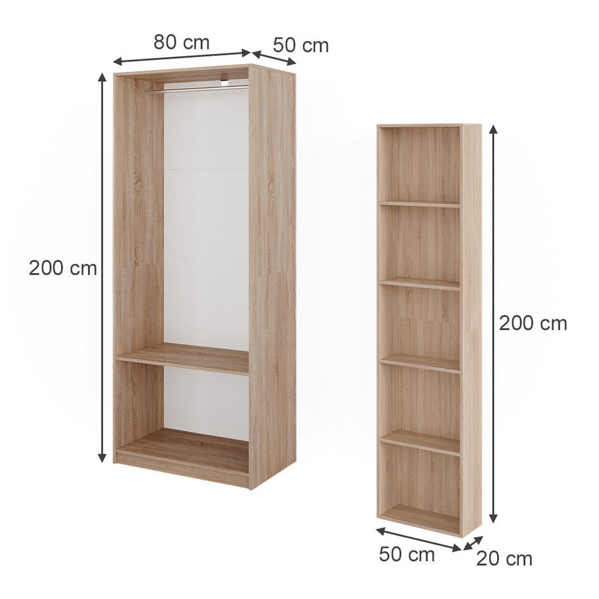 ŠATNÍKOVÁ SKRIŇA Elmo Sonoma 80 x 200 cm Sada 2 ks - dub sonoma, kompozitné drevo (80/200/50cm) - Vicco