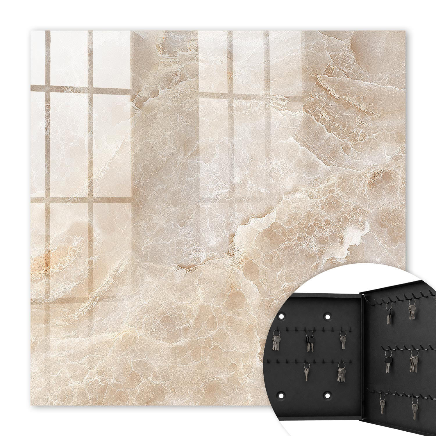 SCHLÜSSELBOX Schwarz 30x30 cm- Türöffnung nach rechts - Beiger Marmor - Beige, Metall (30/30/5cm) - TULUP