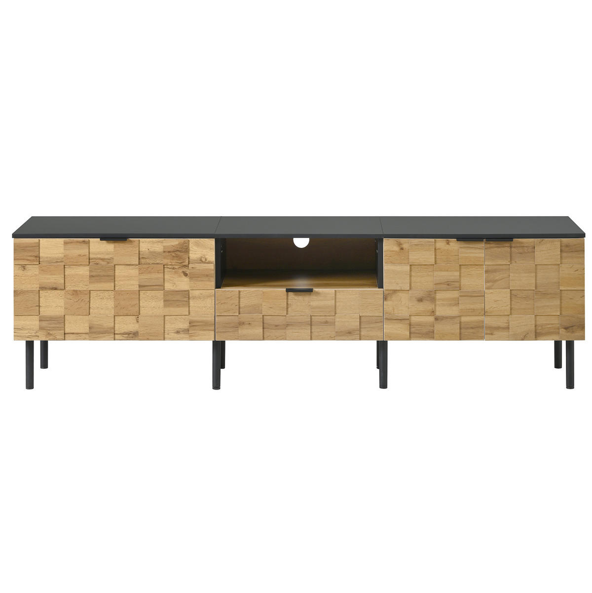 TV-LOWBOARD 170/35/44,5 cm Natur-Schwarz aus Spanplatte mit Mosaik-Türen - Naturfarben, Holzwerkstoff (35/44.5/170cm) - OKWISH