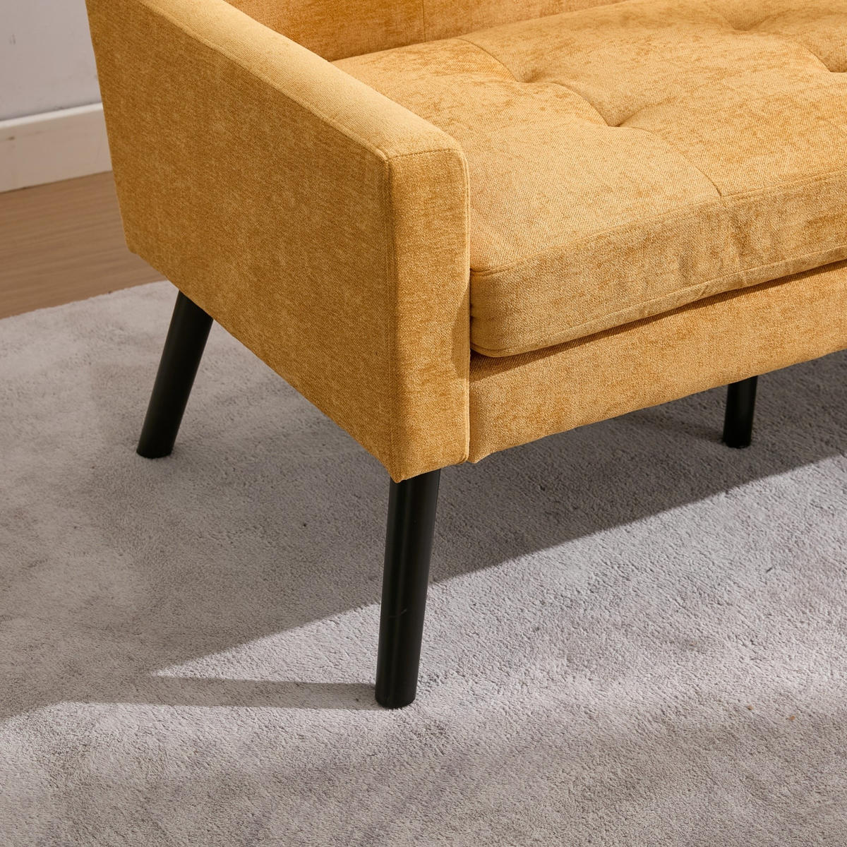 2-SITZER-SOFA Massivholz,dicke Schaumfüllung,Leinenstoff,Gelb - Gelb, Textil (119/88/75cm) - LVHOM